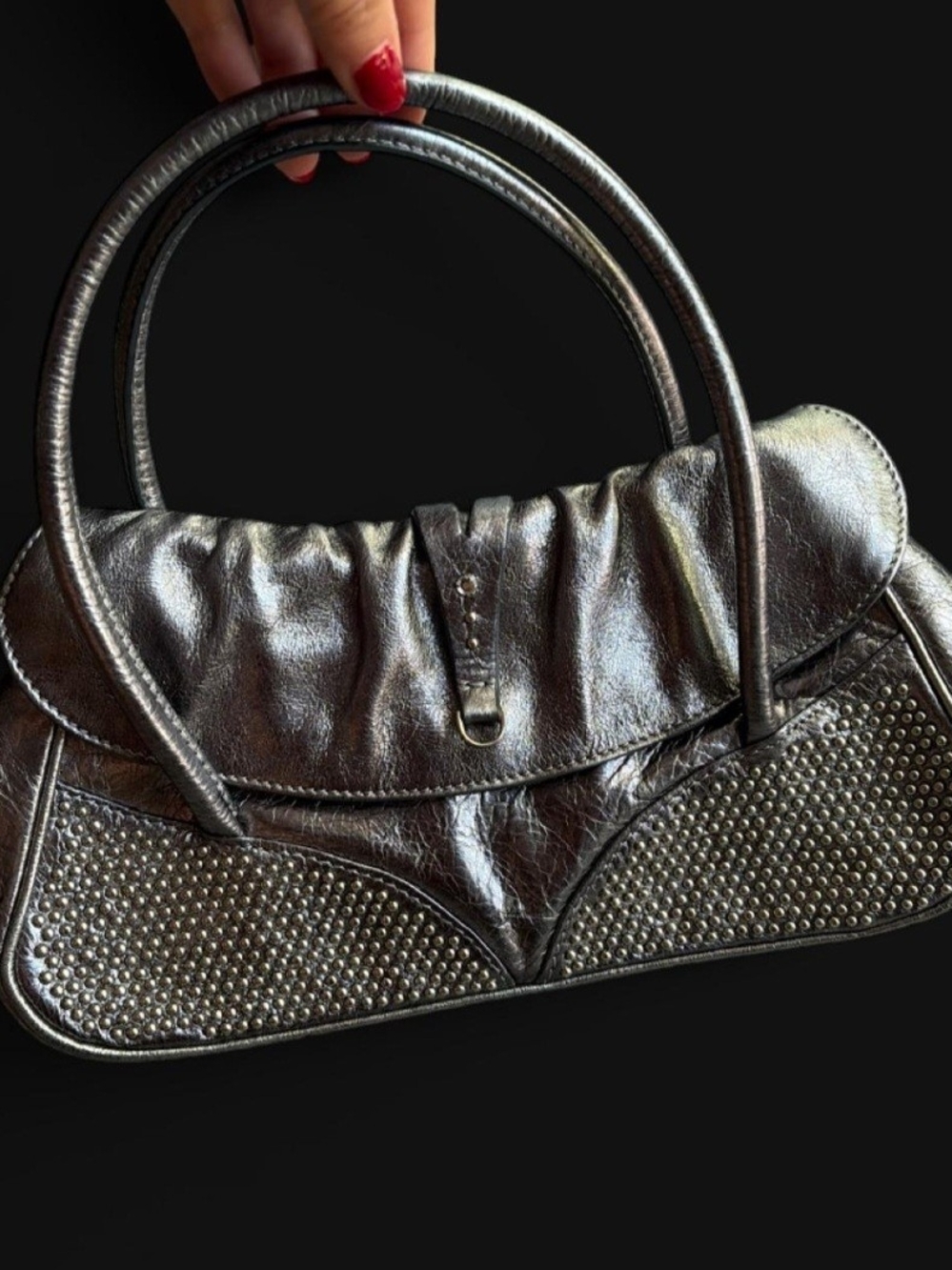 Francesco Biasia Metallic Black Studded Satchel